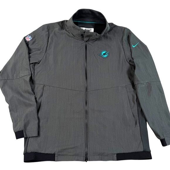 MIAMI DOLPHINS NIKE TEAM ISSUED GREY FULL ZIP JACKET AQUA LOGO Sz.XL - Picture 1 of 16